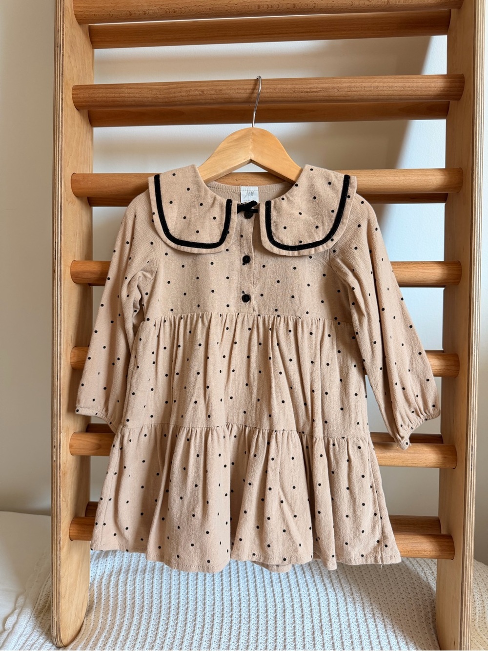 ✨H&M| Polka Dot Peter Pan Collar Peach/Beige Dress | 12–18 Months